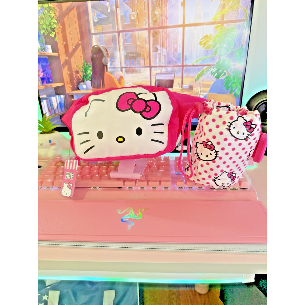Hello Kitty Bag Water Bottle Bioworld Pink White Fanny Pouch Dots 2024 Sanrio